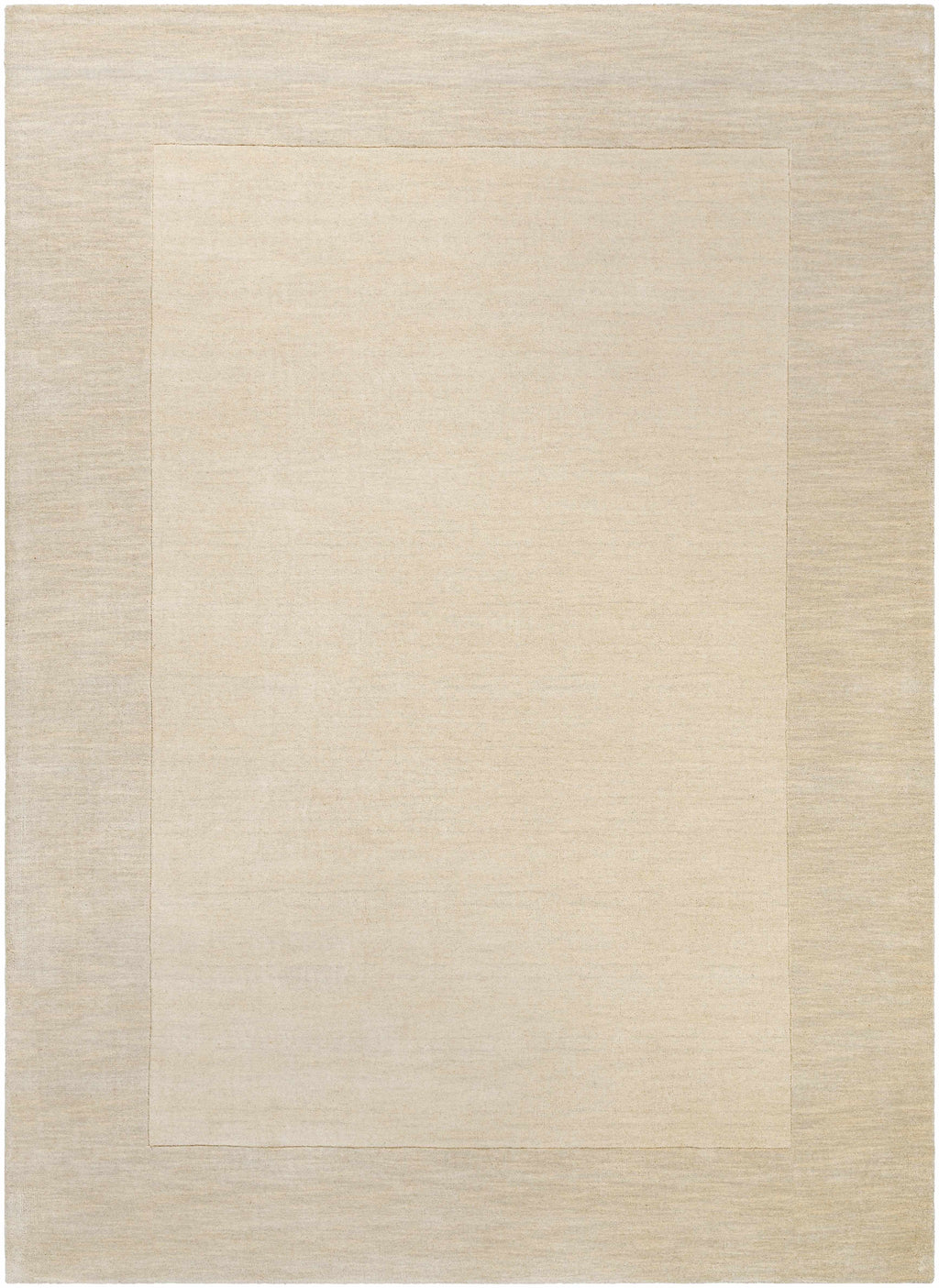 Bordered Solid Beige Cream Wool Rug