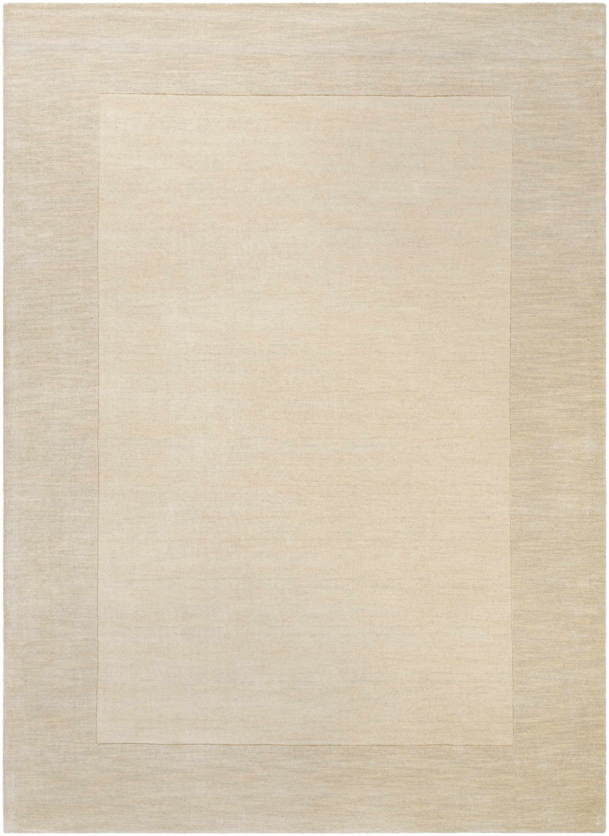 Bordered Solid Beige Cream Wool Rug