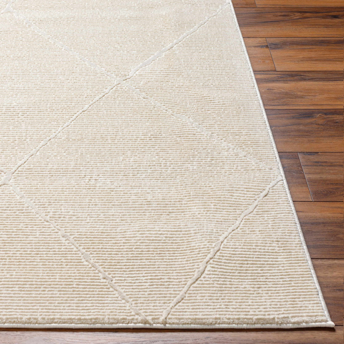 Aldis Cream Plush Textured Washable Rug