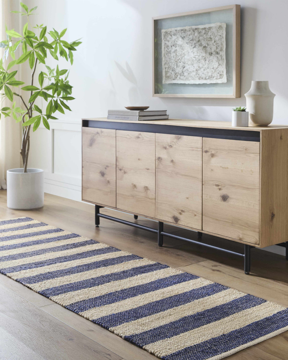 Ilkay Beige & Navy Jute Area Rug - Clearance