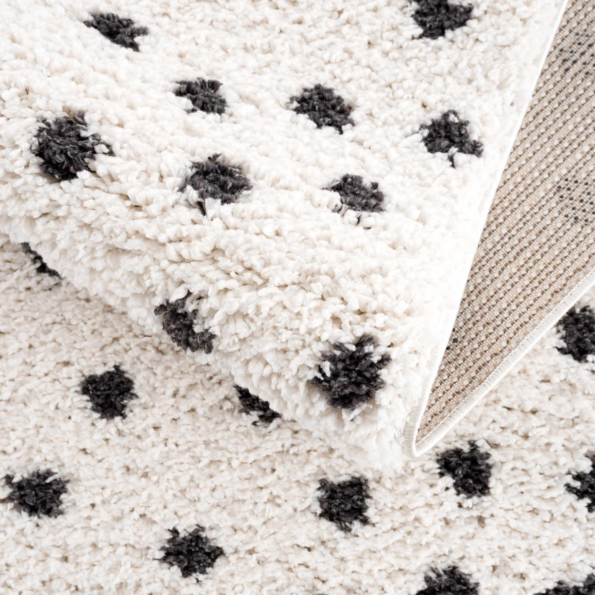 Chaia Dotted Black & White Plush Rug - Clearance