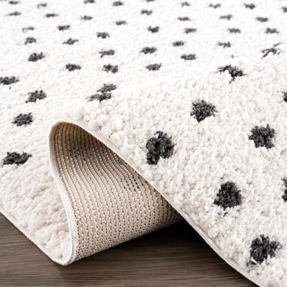 Chaia Dotted Black & White Plush Rug - Clearance