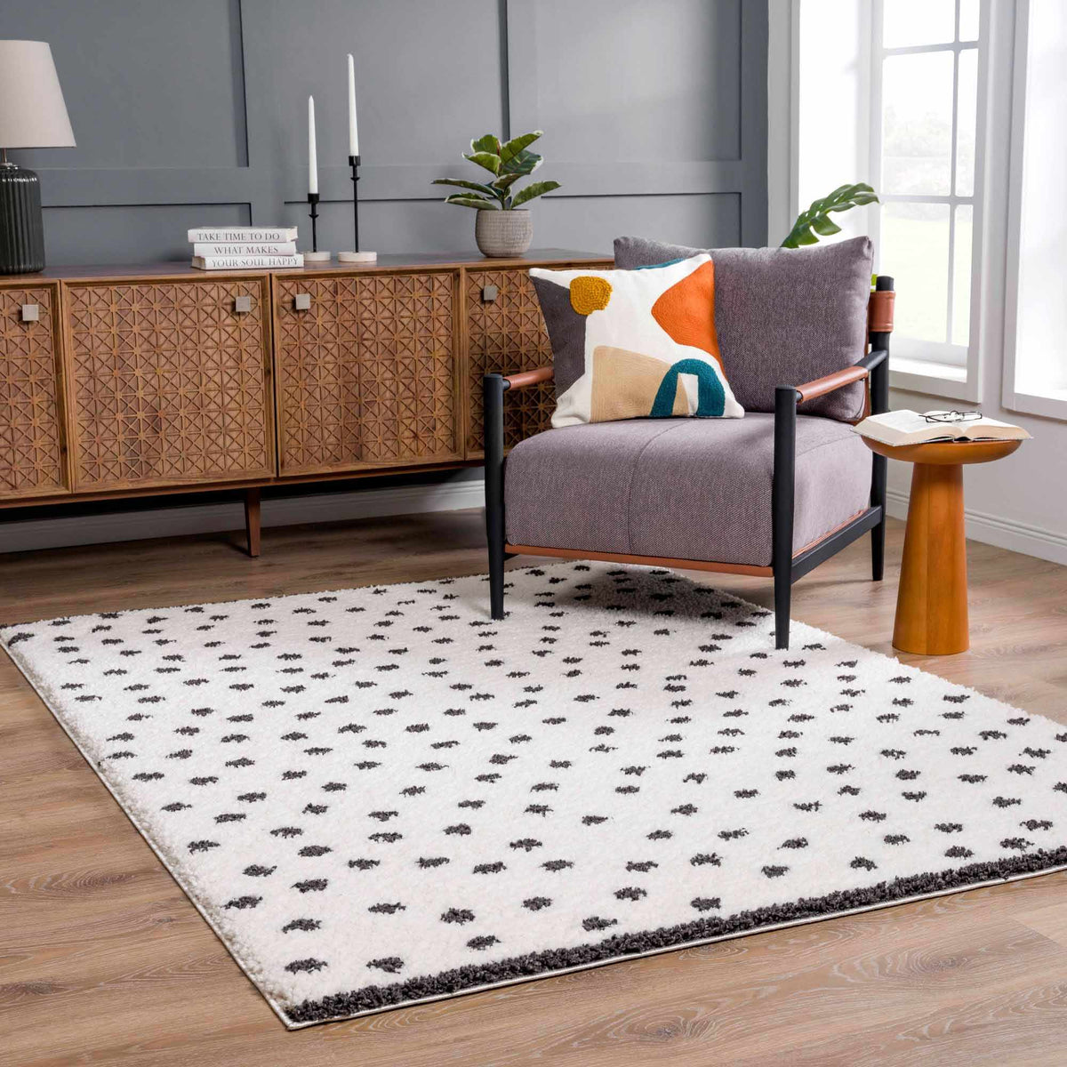 Chaia Dotted Black & White Plush Rug - Clearance