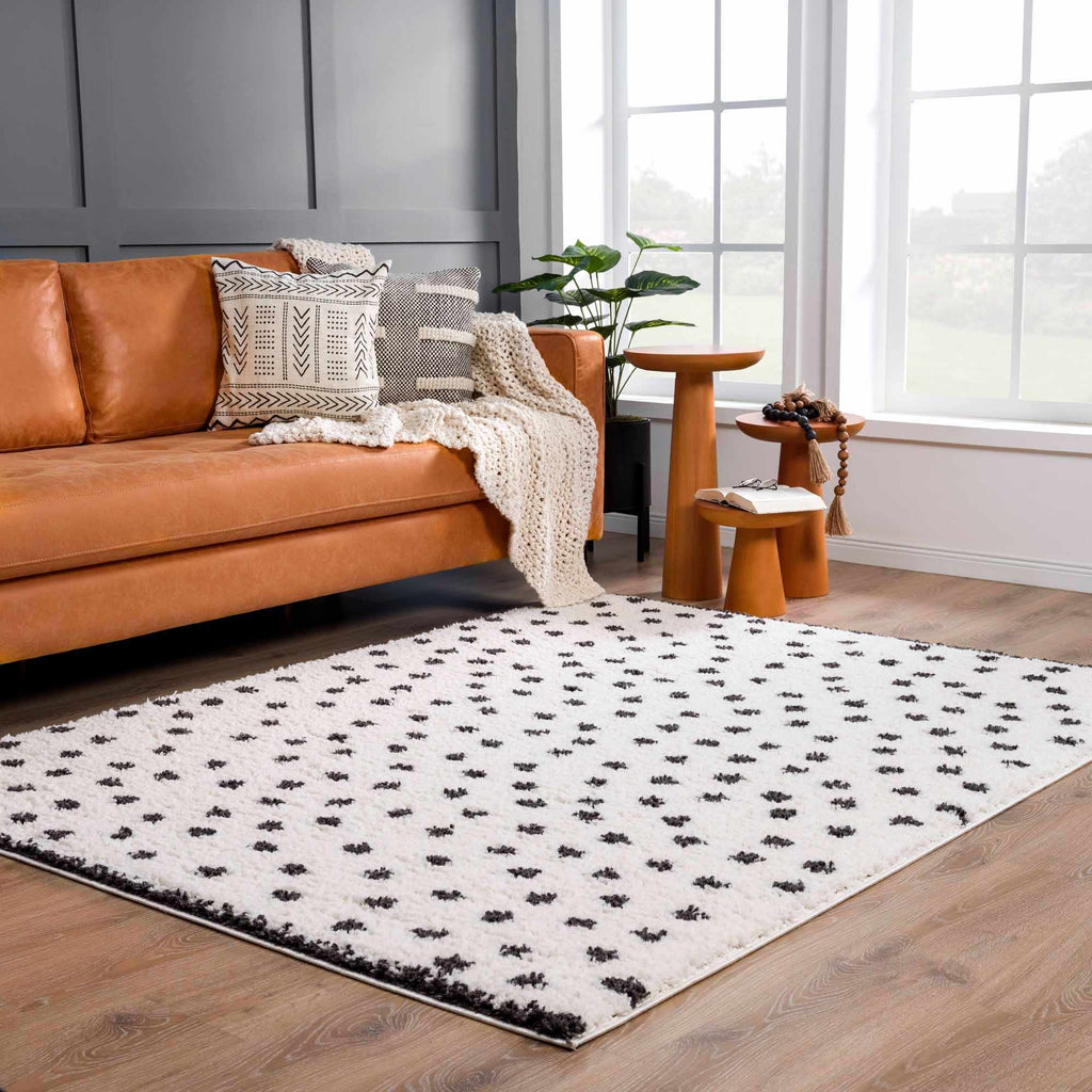 Chaia Dotted Black & White Plush Rug - Clearance