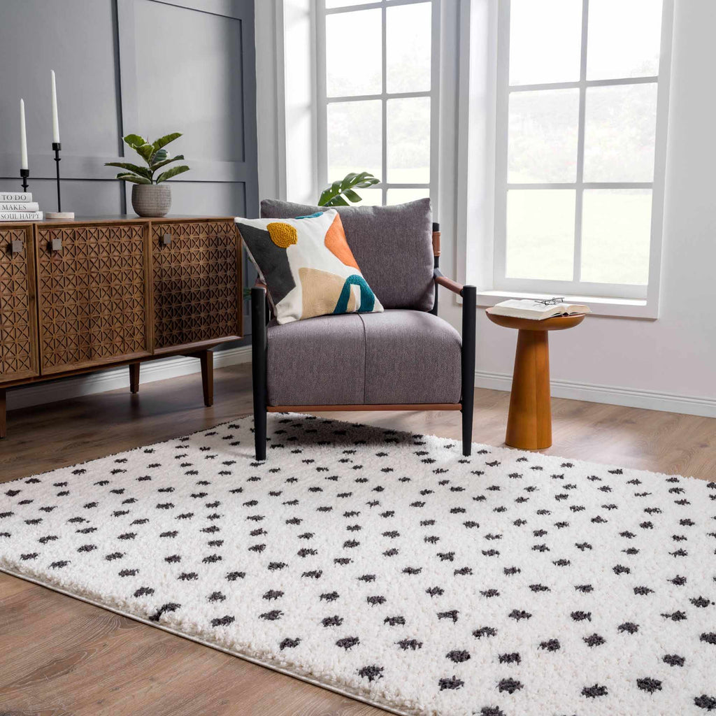Chaia Dotted Black & White Plush Rug - Clearance