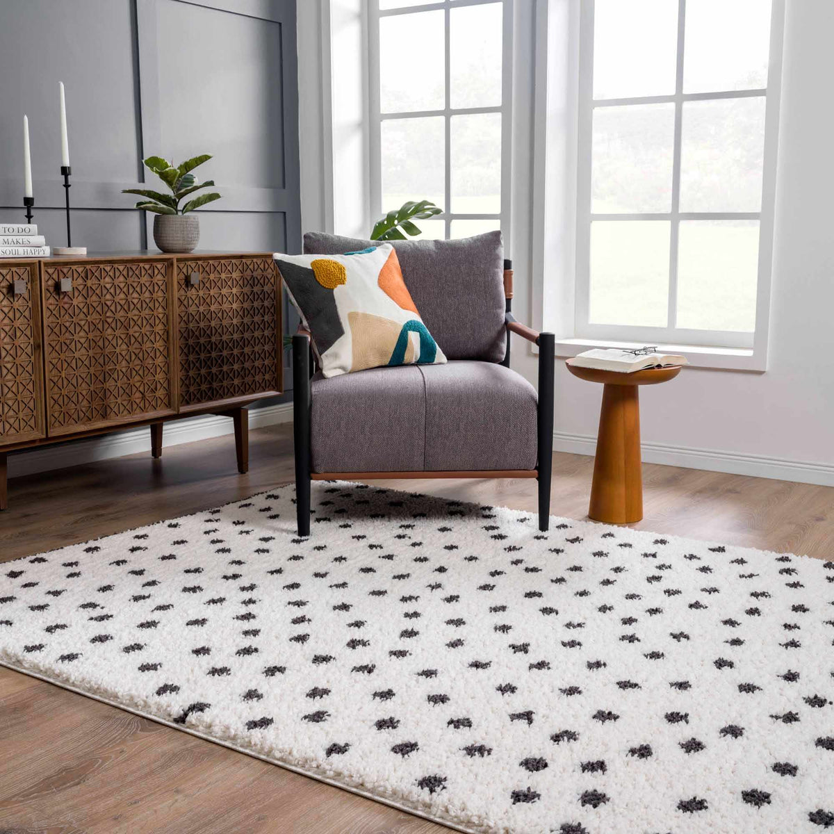 Chaia Dotted Black & White Plush Rug - Clearance