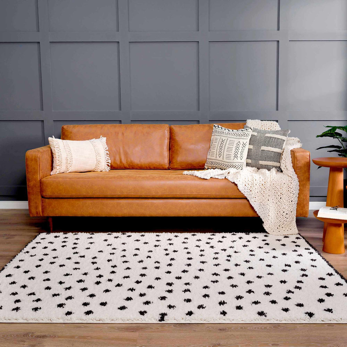 Chaia Dotted Black & White Plush Rug - Clearance