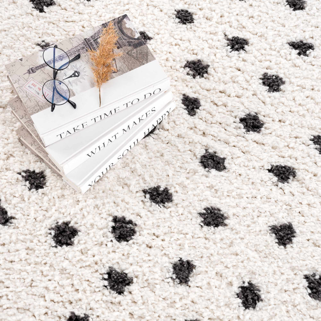 Chaia Dotted Black & White Plush Rug - Clearance