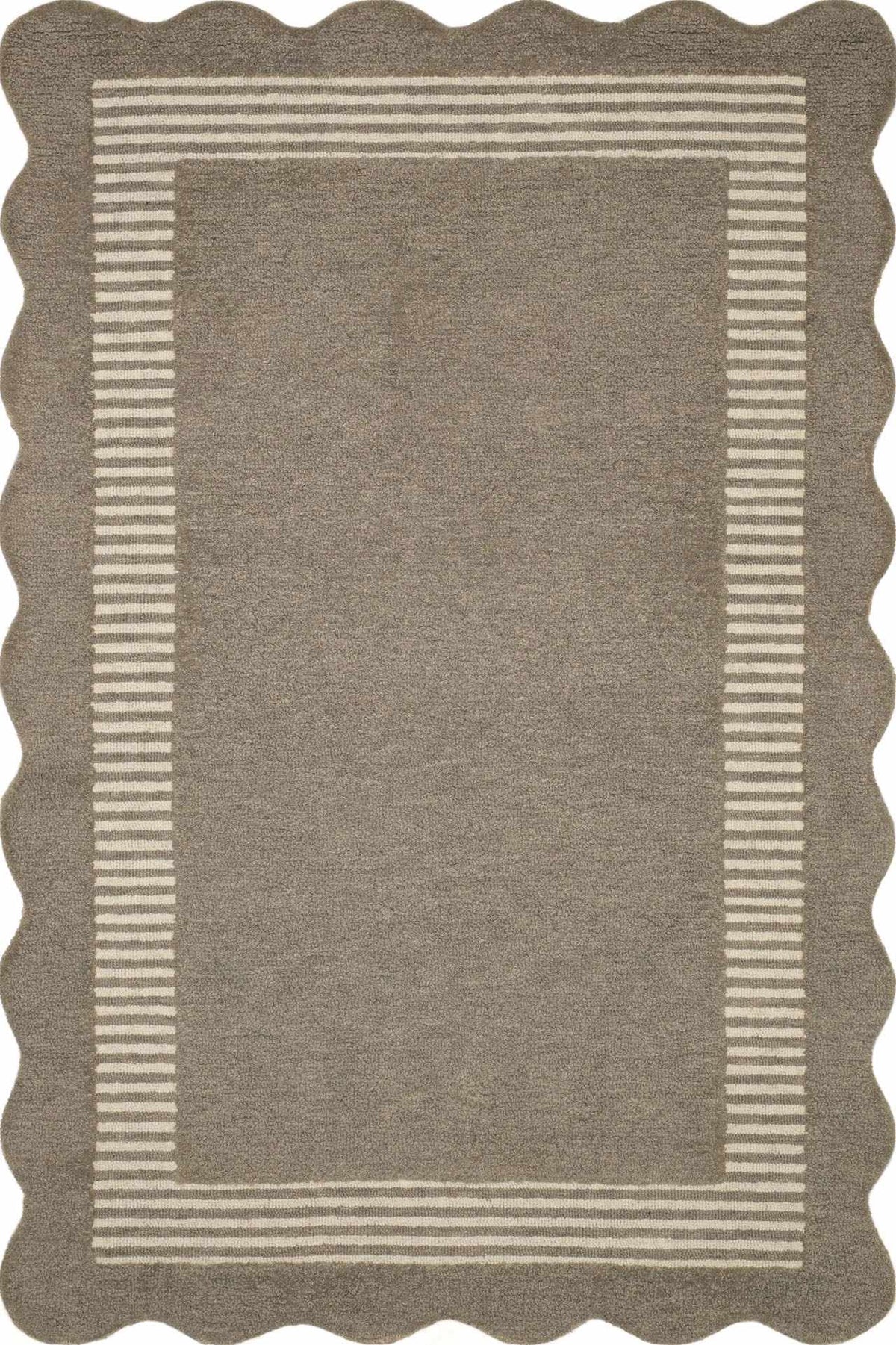 Fanae Beige Border Hand Tufted Wool Area Rug