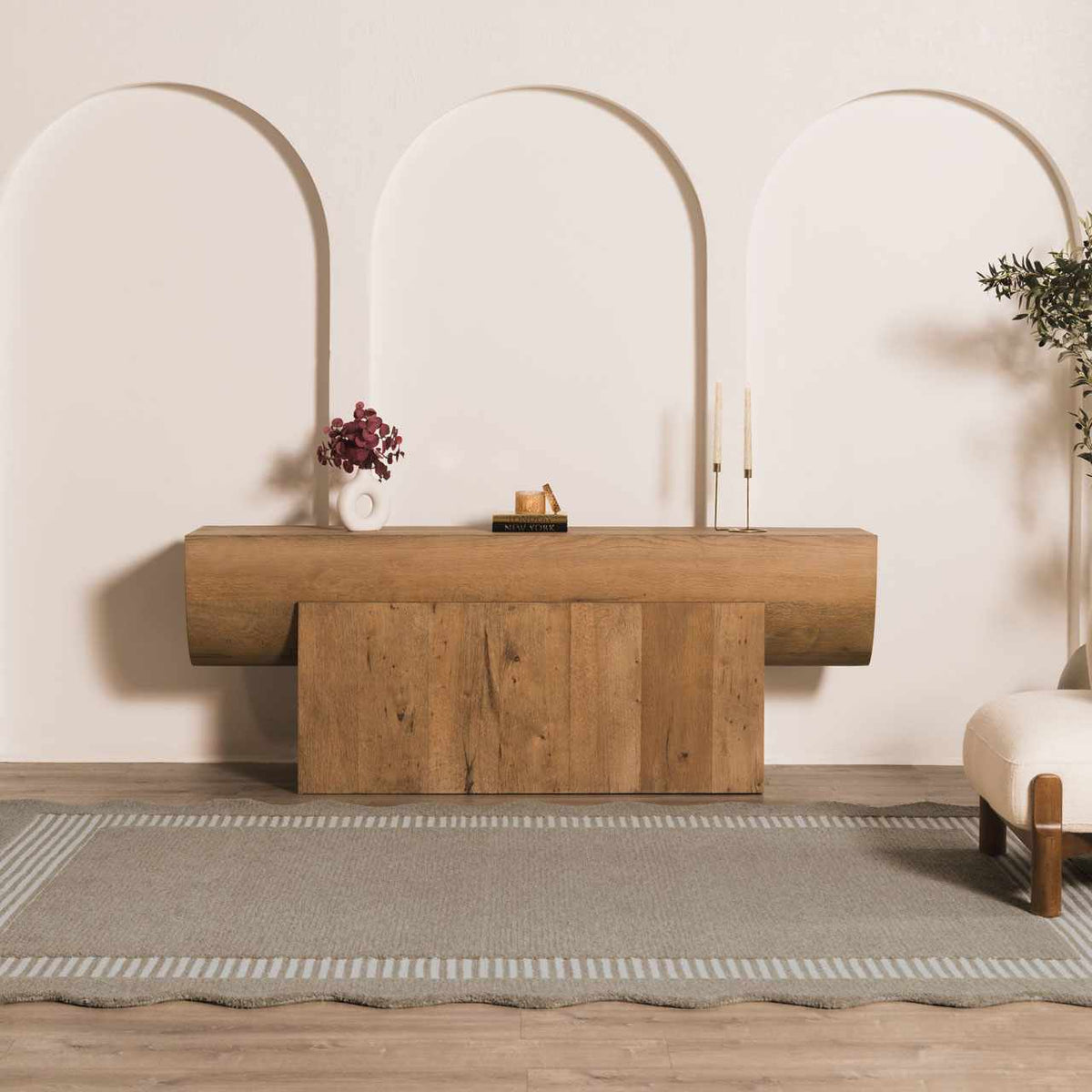 Fanae Beige Border Hand Tufted Wool Area Rug
