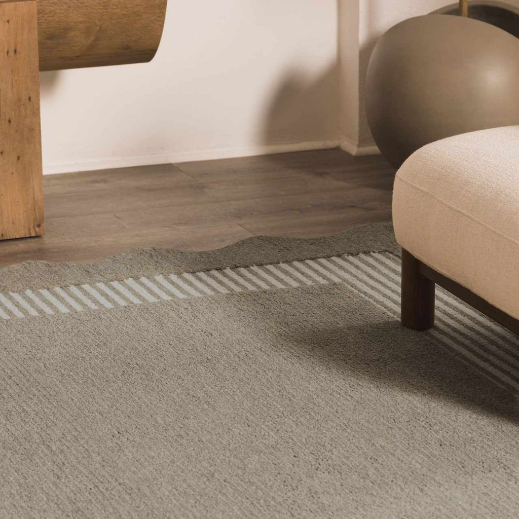 Fanae Beige Border Hand Tufted Wool Area Rug