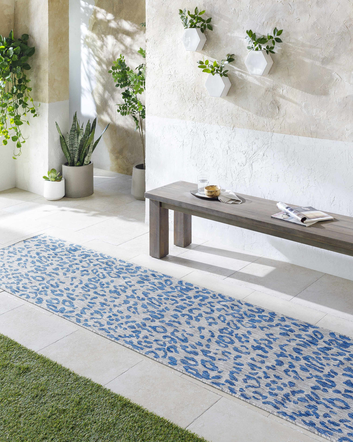 Skipsea Blue Leopard Performance Outdoor Rug