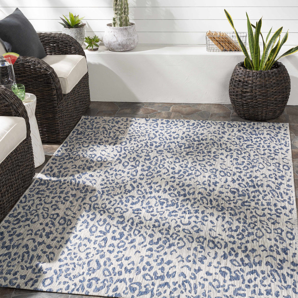 Skipsea Blue Leopard Performance Outdoor Rug