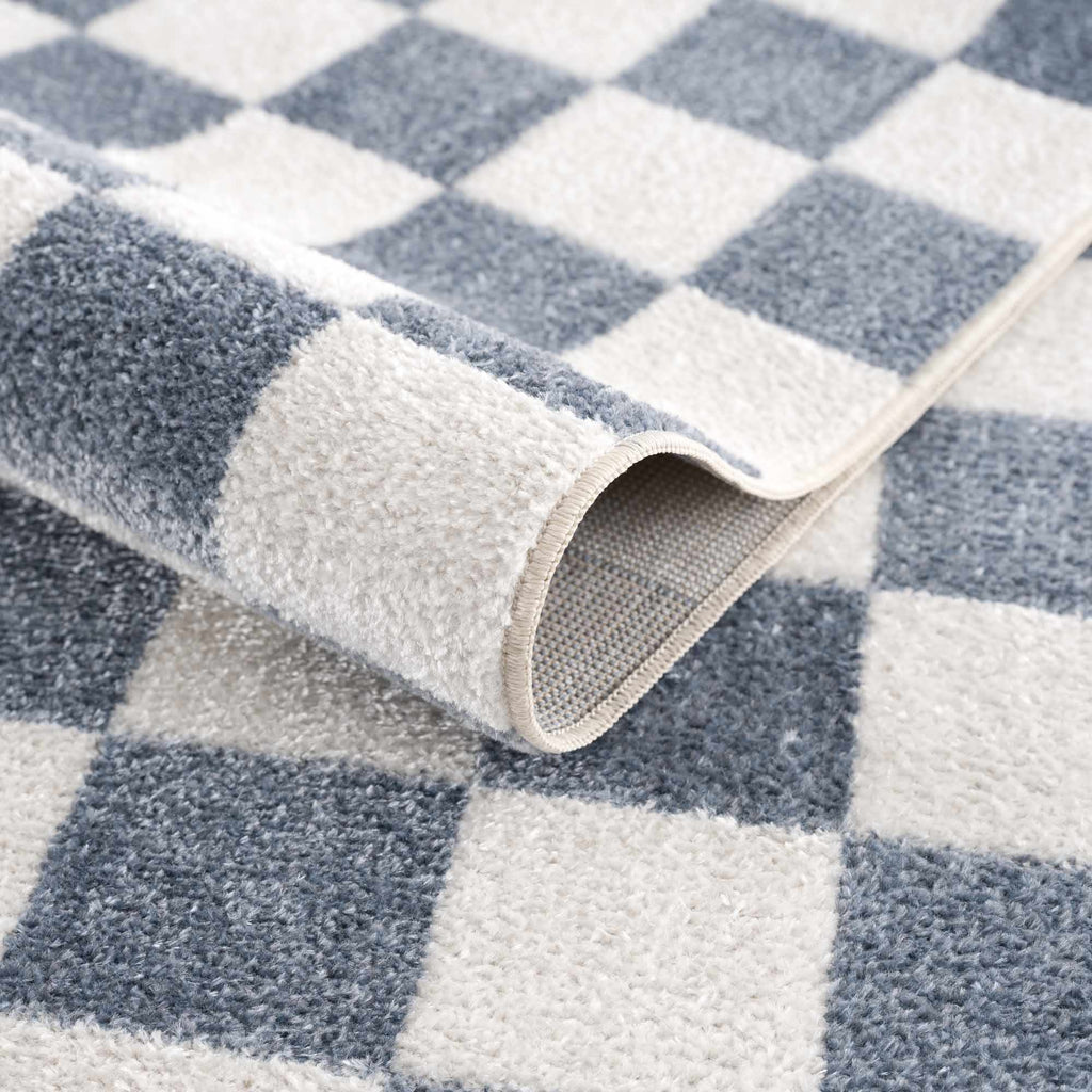 Brone Blue Checkered Washable Rug