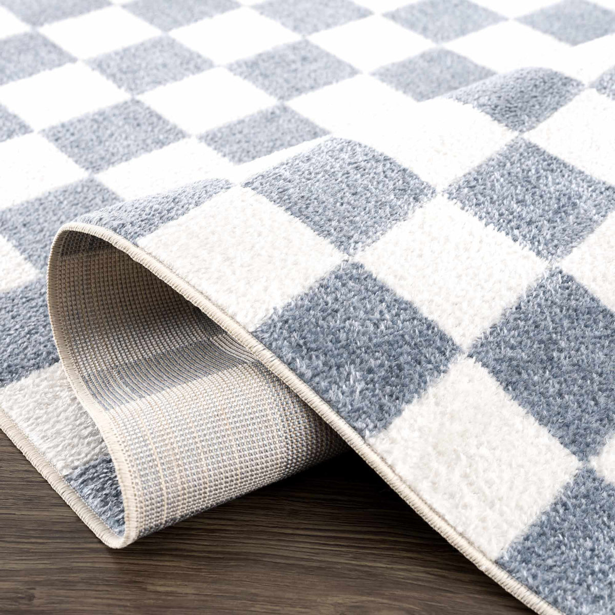Brone Blue Checkered Washable Rug