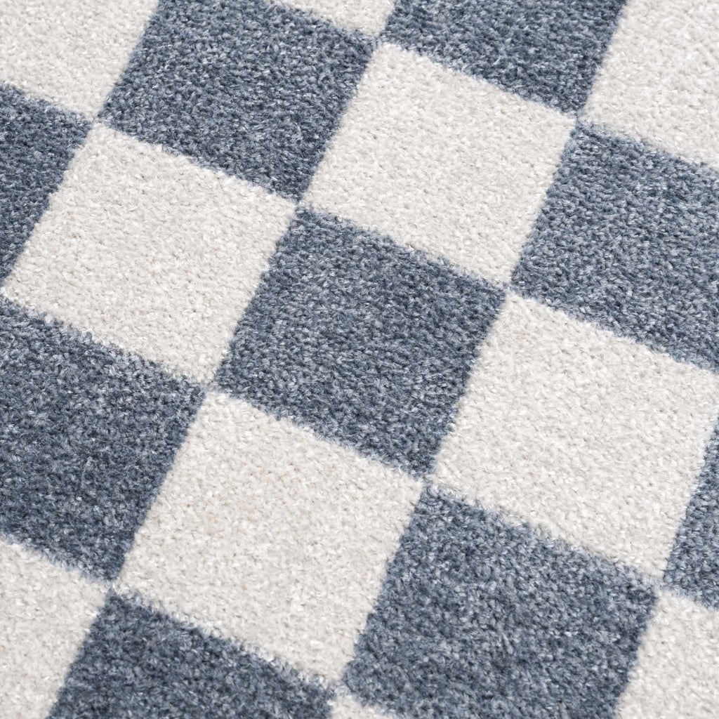 Brone Blue Checkered Washable Rug