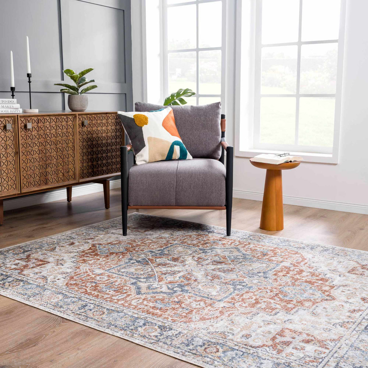 Neta Red & Blue Flat Pile Washable Rug - Clearance