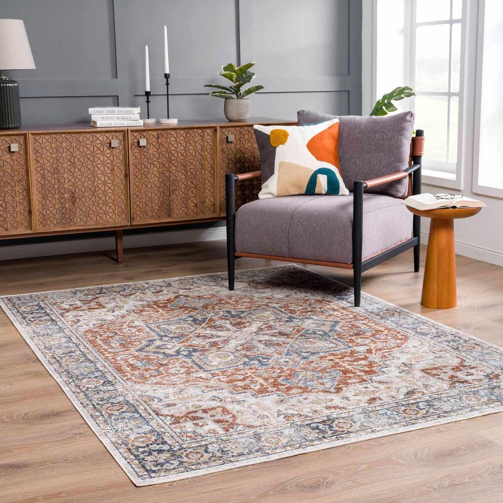 Neta Red & Blue Flat Pile Washable Rug - Clearance