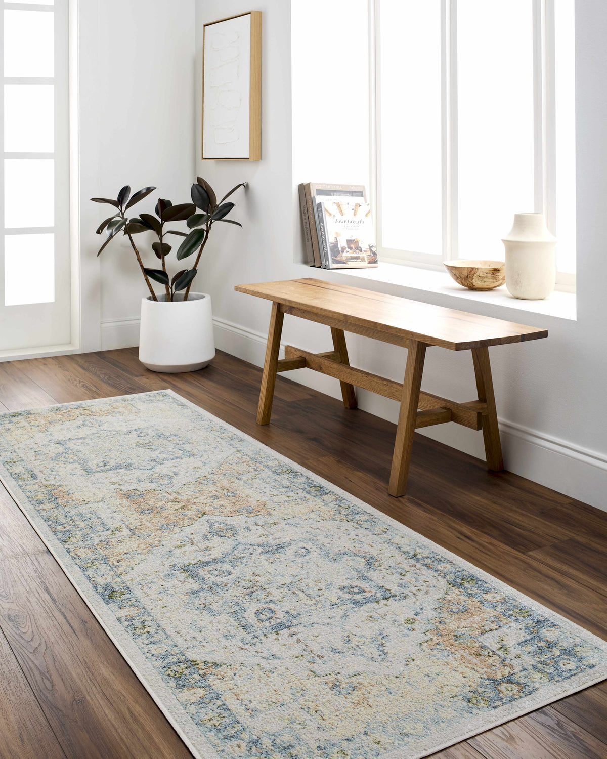 Neta Orange & Light Blue Washable Area Rug - Clearance