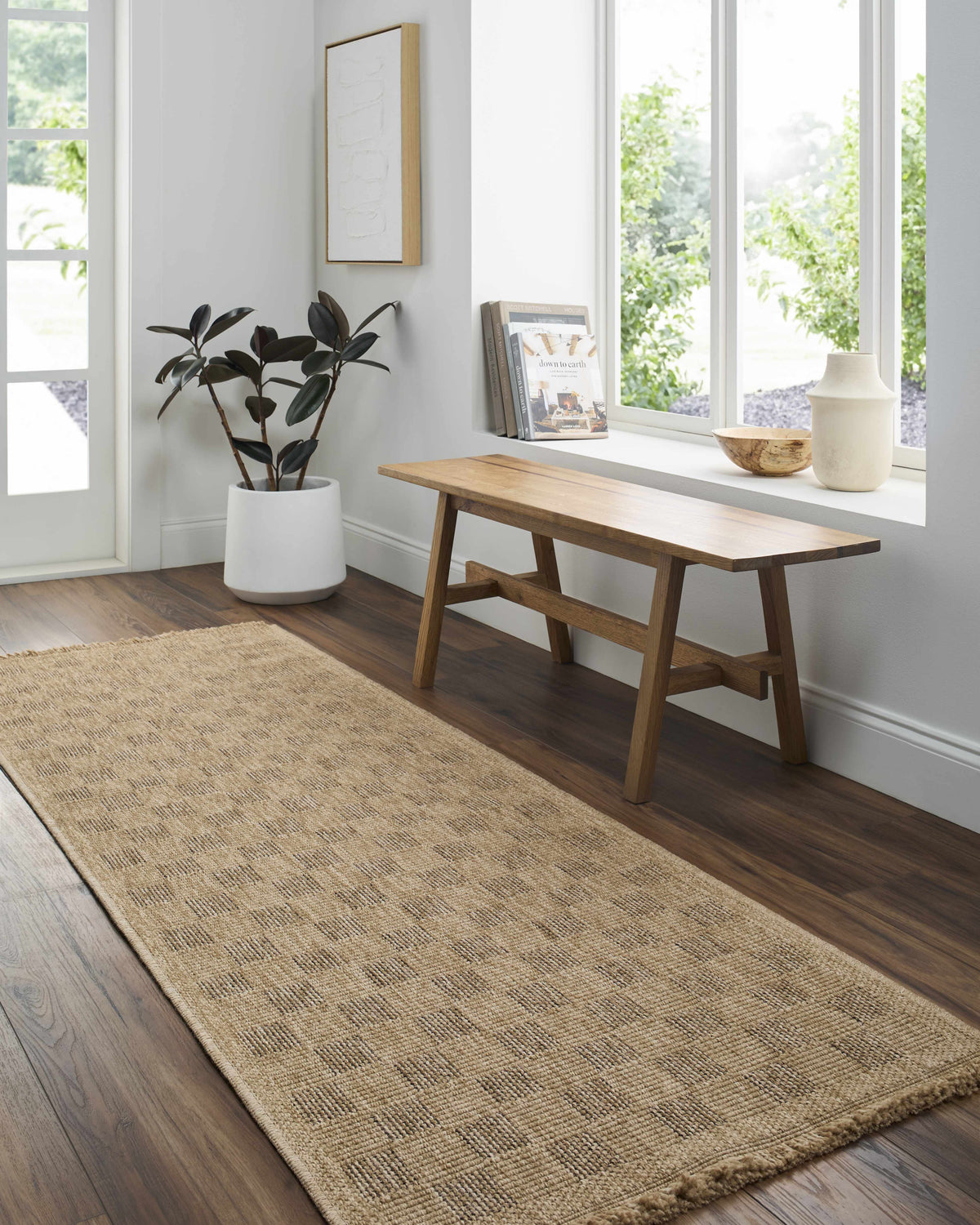 Jurek Beige Checkered Outdoor Area Rug