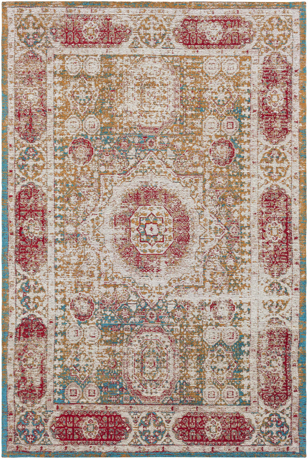 Wrangell Mustard/Red Damask Carpet Area Rug - Clearance