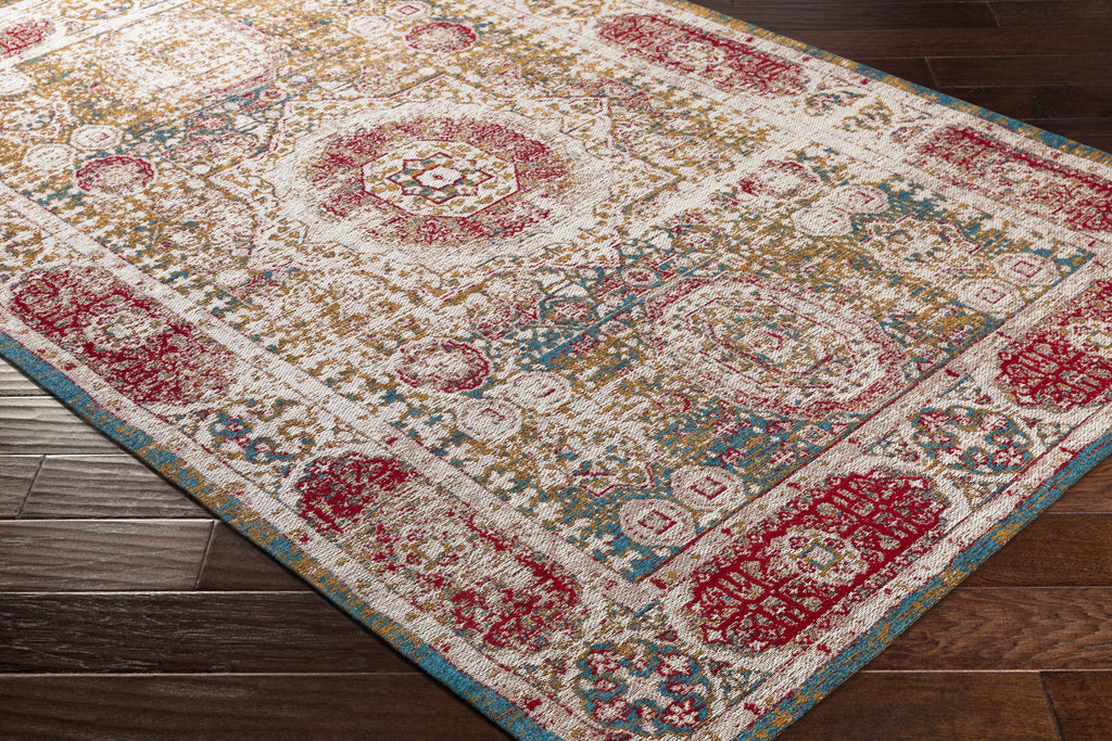 Wrangell Mustard/Red Damask Carpet Area Rug - Clearance