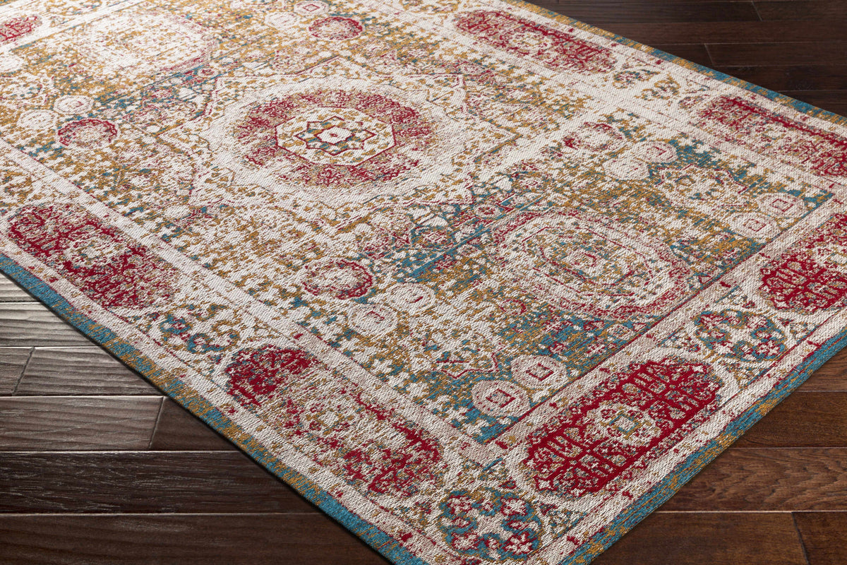 Wrangell Mustard/Red Damask Carpet Area Rug - Clearance