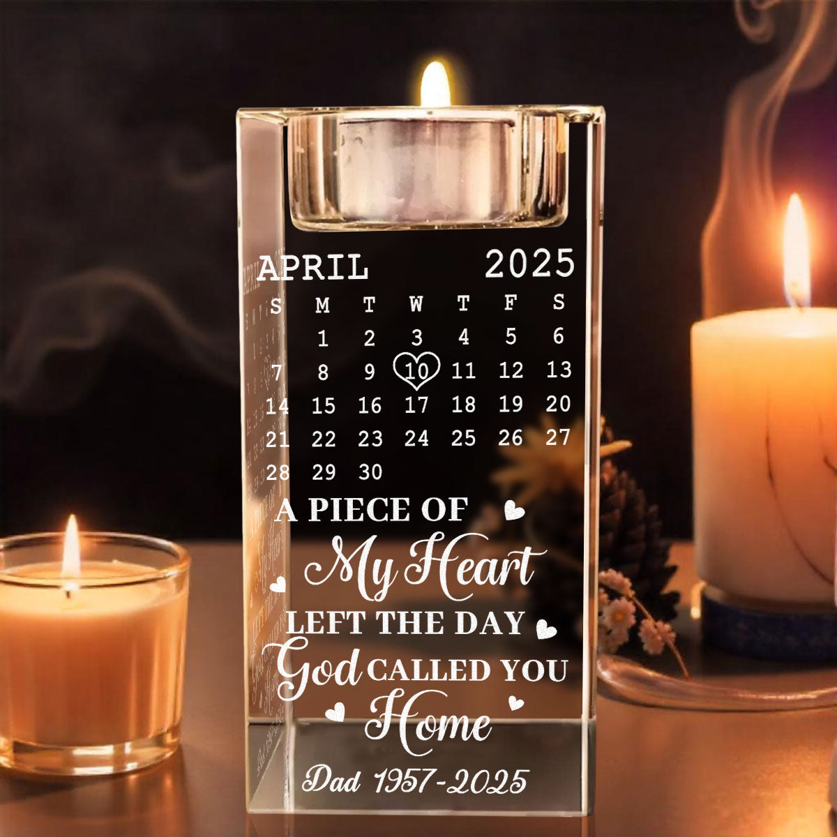 A Piece Of My Heart - Personalized Engraved Crystal Candle Holder