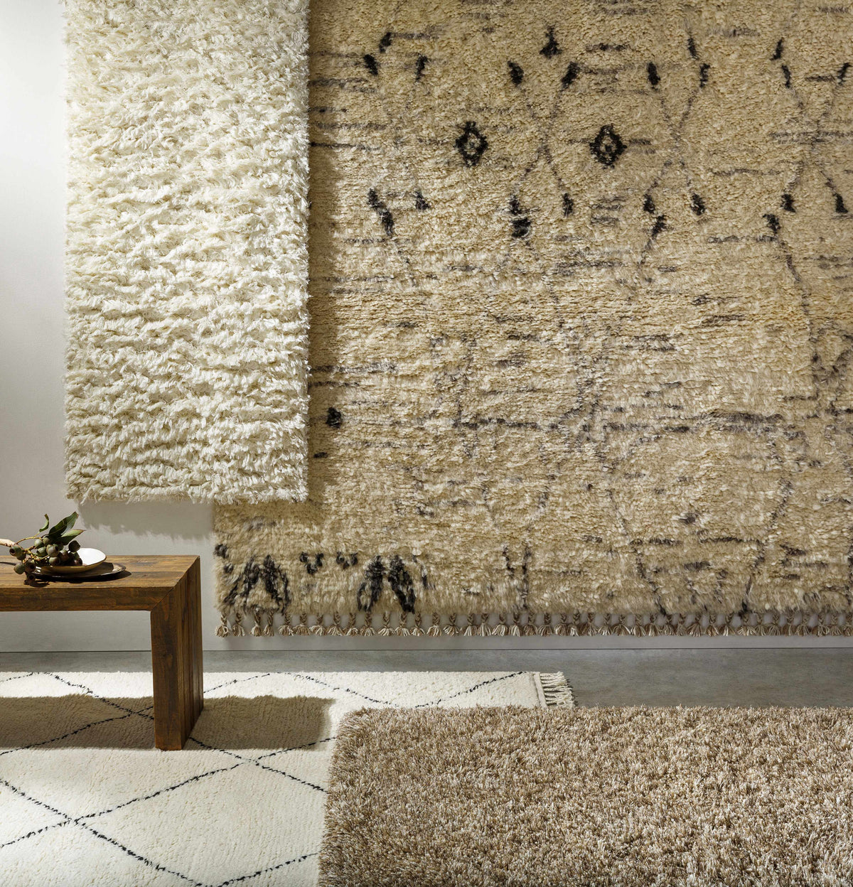 Ascot Solid Beige Wool Shag Rug