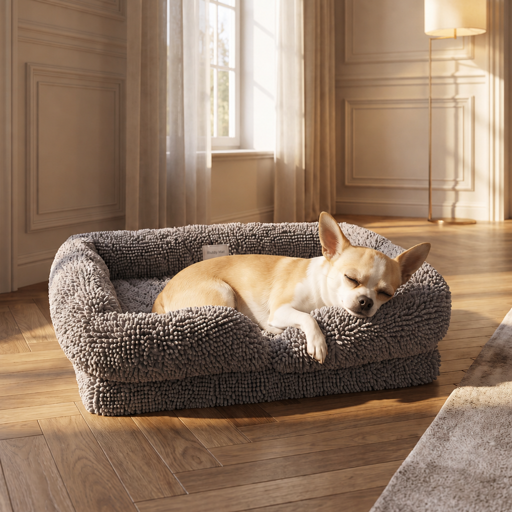 Muddy Mat® Rectangle Dog Bed — Real Memory Foam Support, Cozy Chenille Cover, Machine Washable | Fits Small to Large Dogs