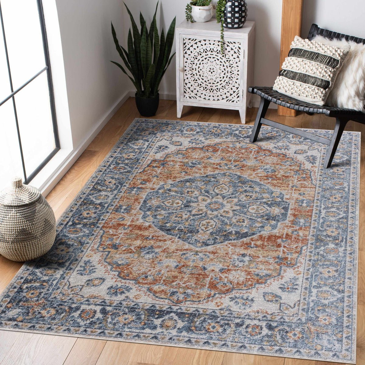 Rust Hiti Washable area rug - Clearance