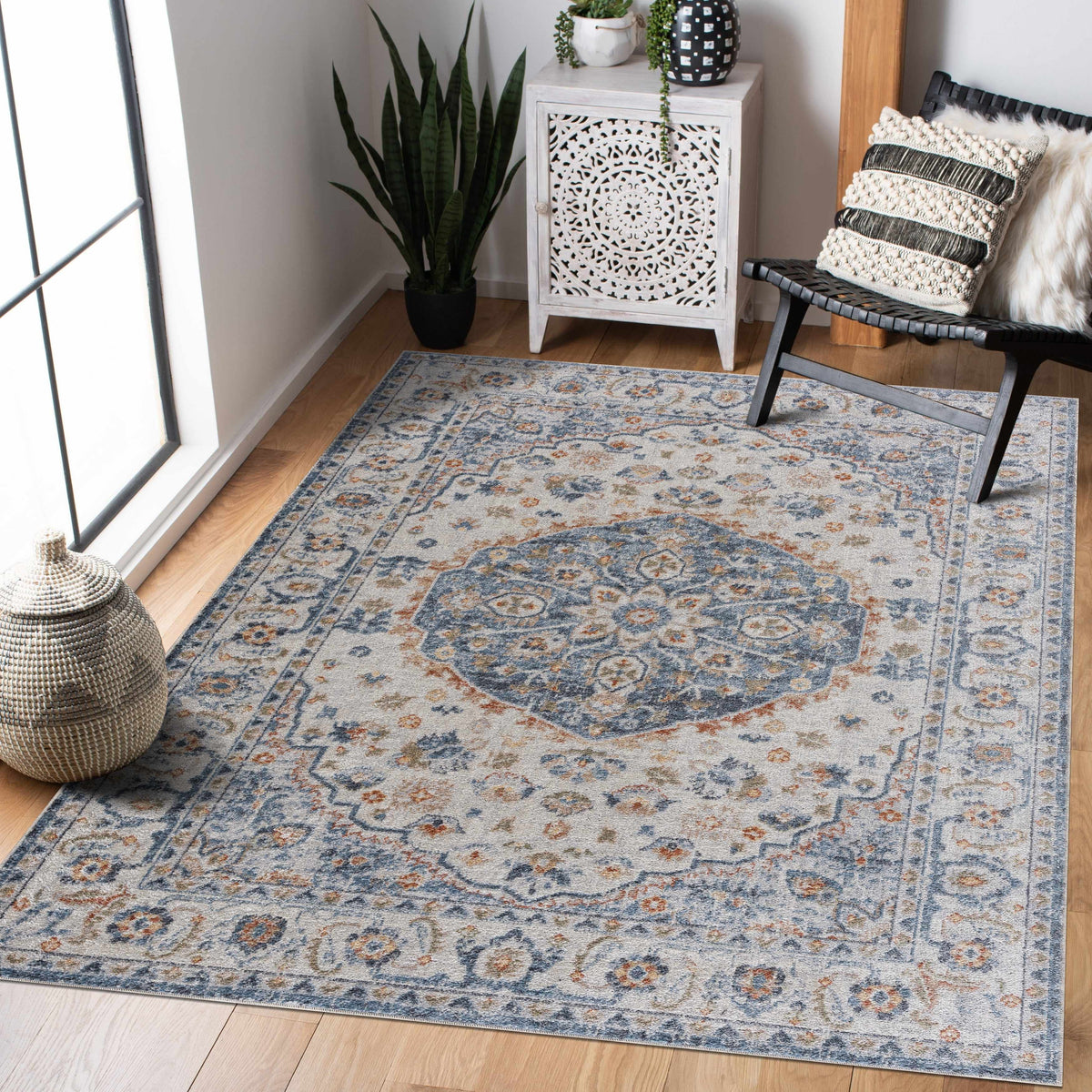 Hiti Cream&Blue Washable Rug - Clearance