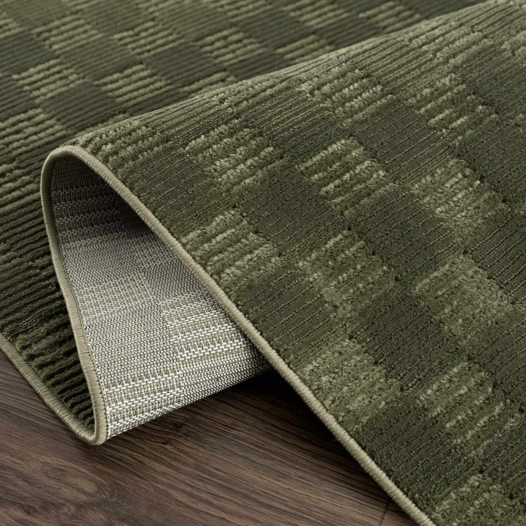Truls 3D Checkered Washable Rug - Green