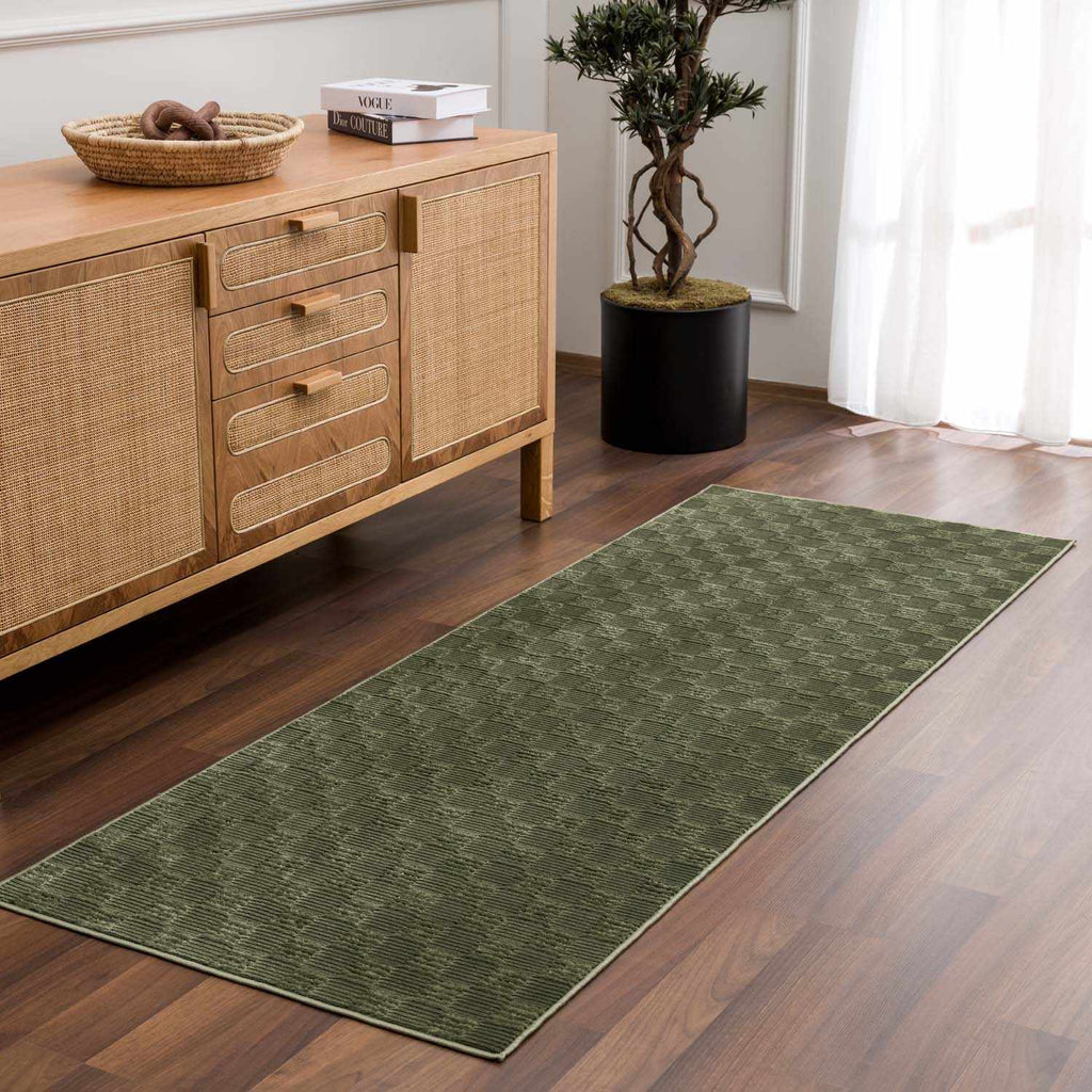 Truls 3D Checkered Washable Rug - Green