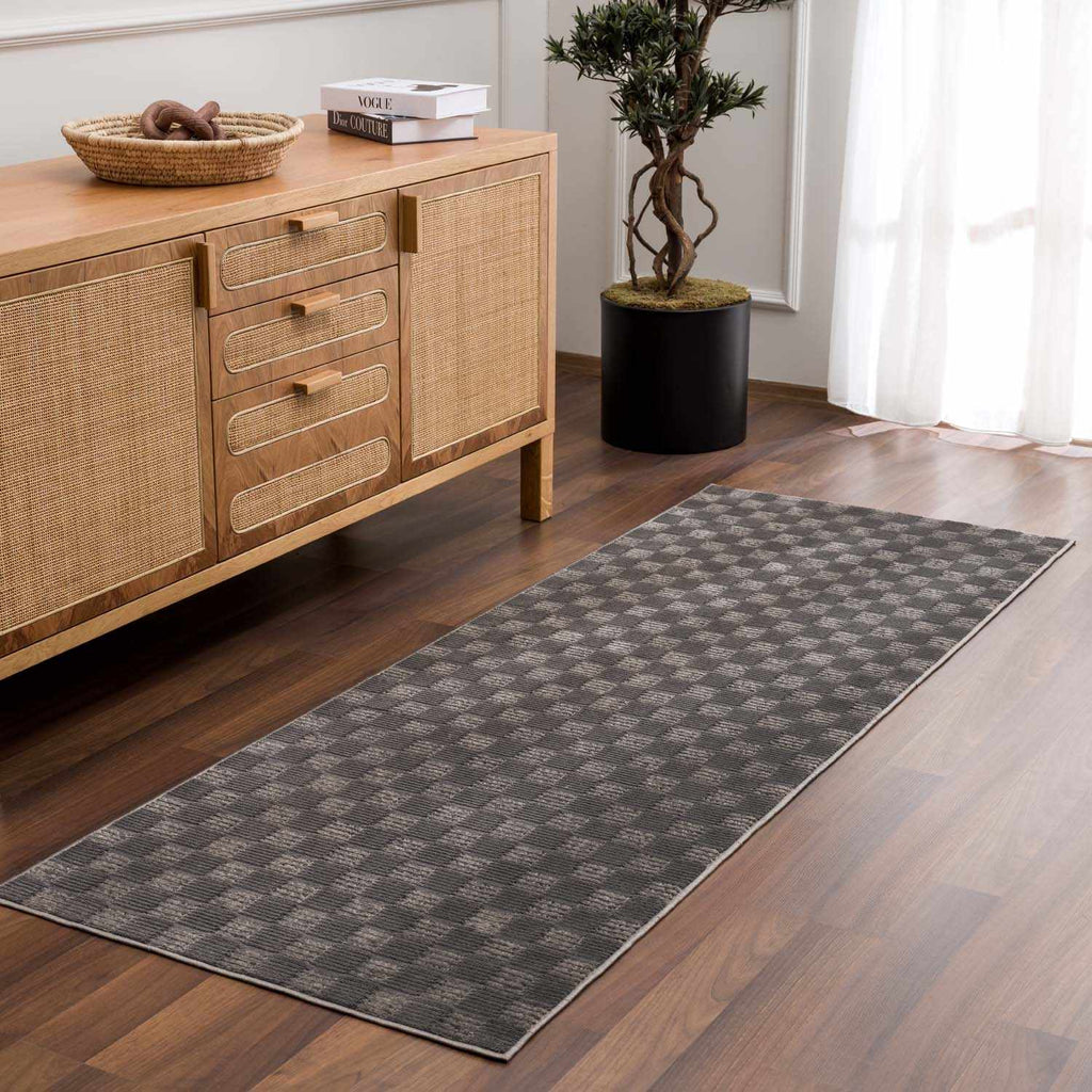 Truls 3D Checkered Washable Rug - Black