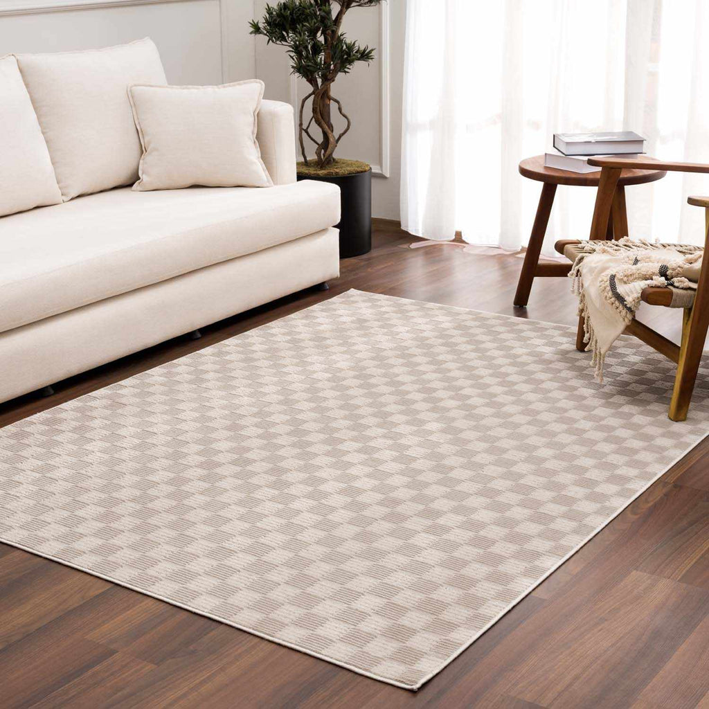 Truls 3D Checkered Washable Rug - Biscotti