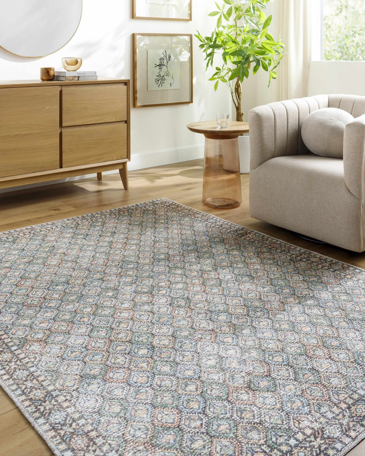 Telma Medium Green Washable Area Rug