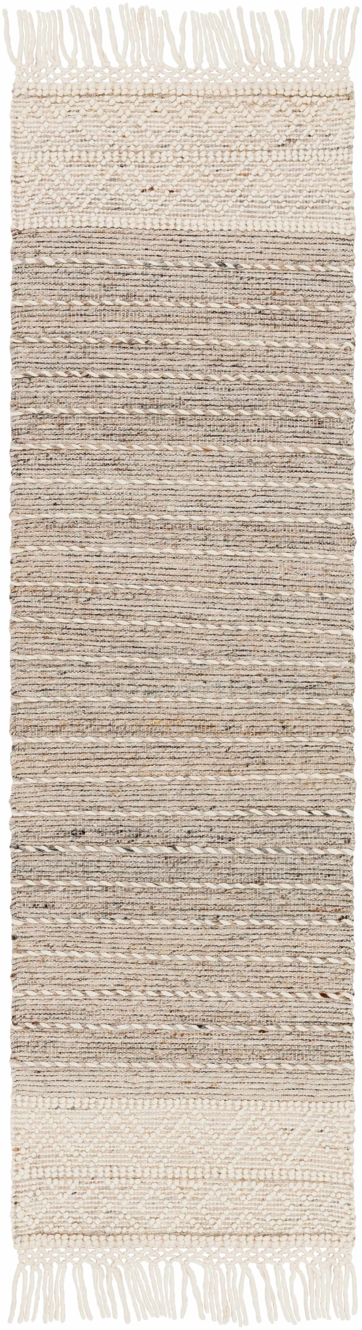 Cream Veruela Wool Blend Braided Tassel Area Rug
