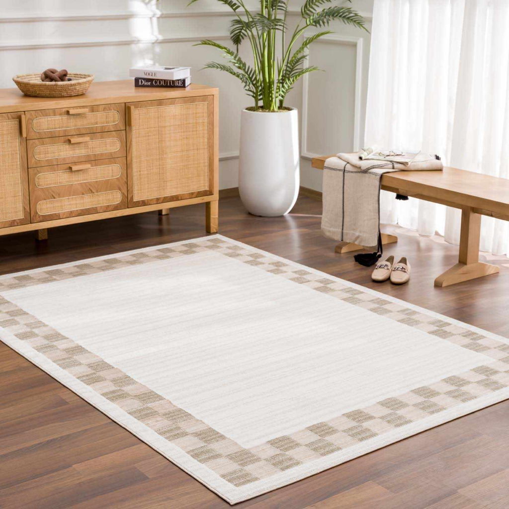 Azrika Beige Checkered Washable Rug - Clearance