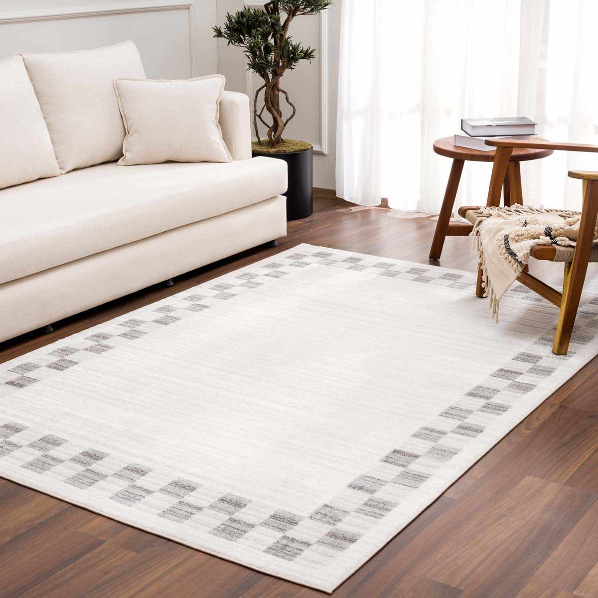 Azrika Gray Checkered Washable Rug - Clearance