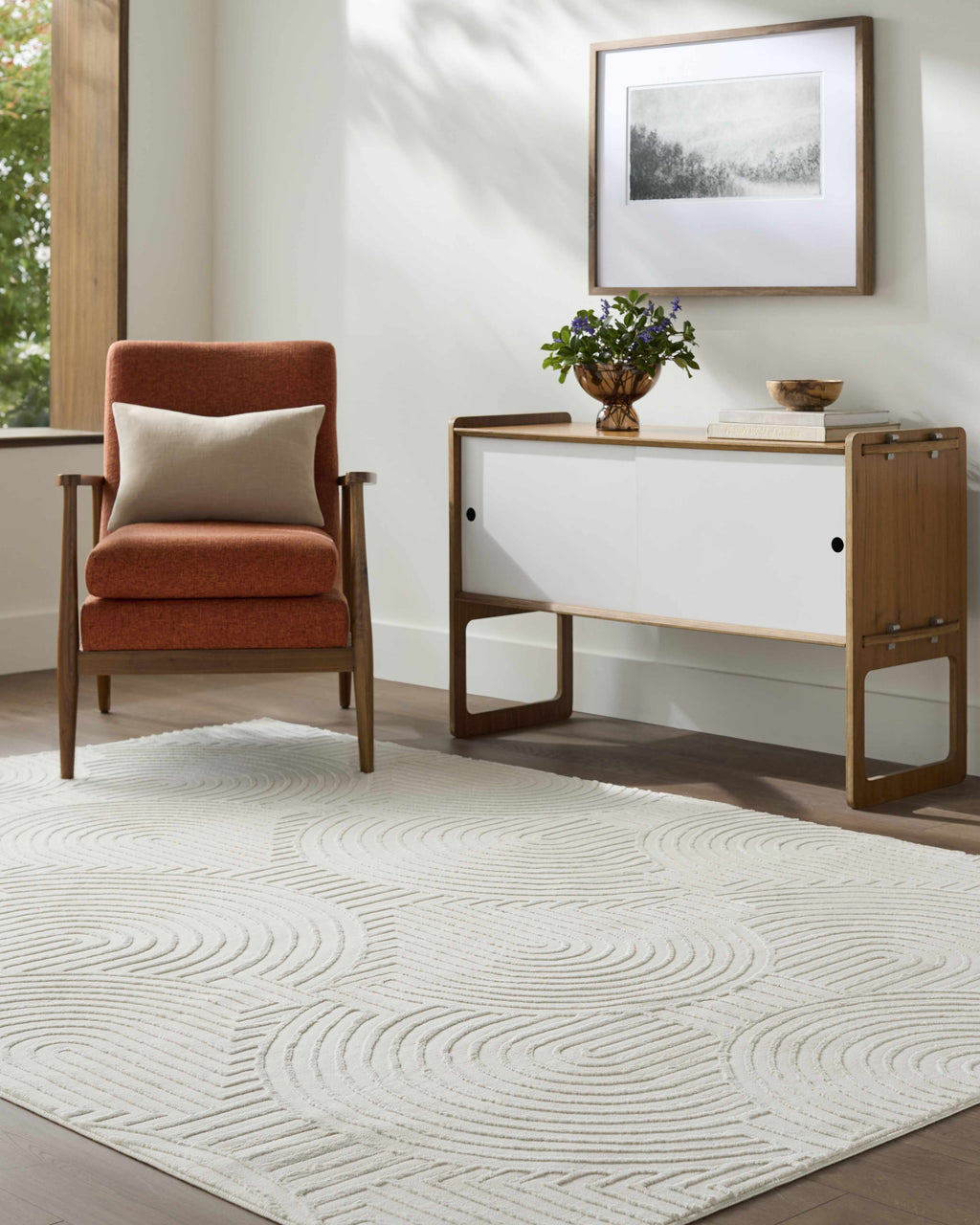 Aucoin Cream 3D Rainbow Washable Area Rug