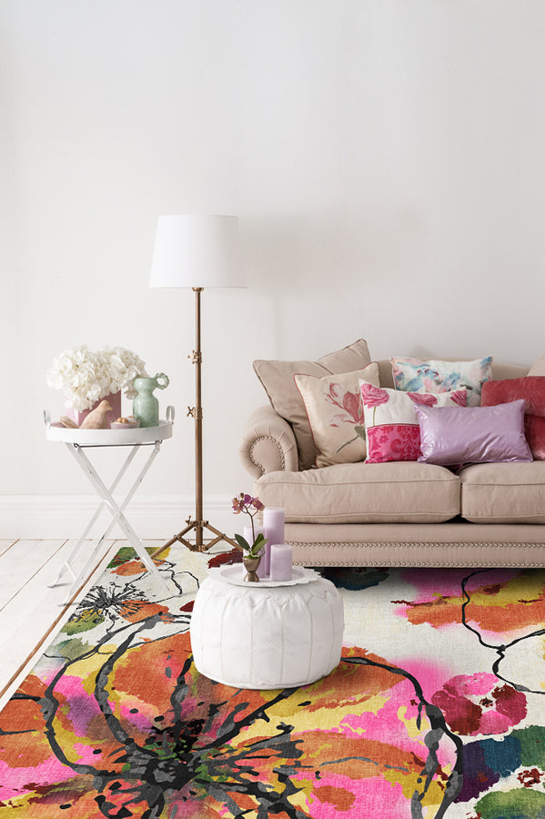 Watercolour Floral Multicolour Flatwoven Rug