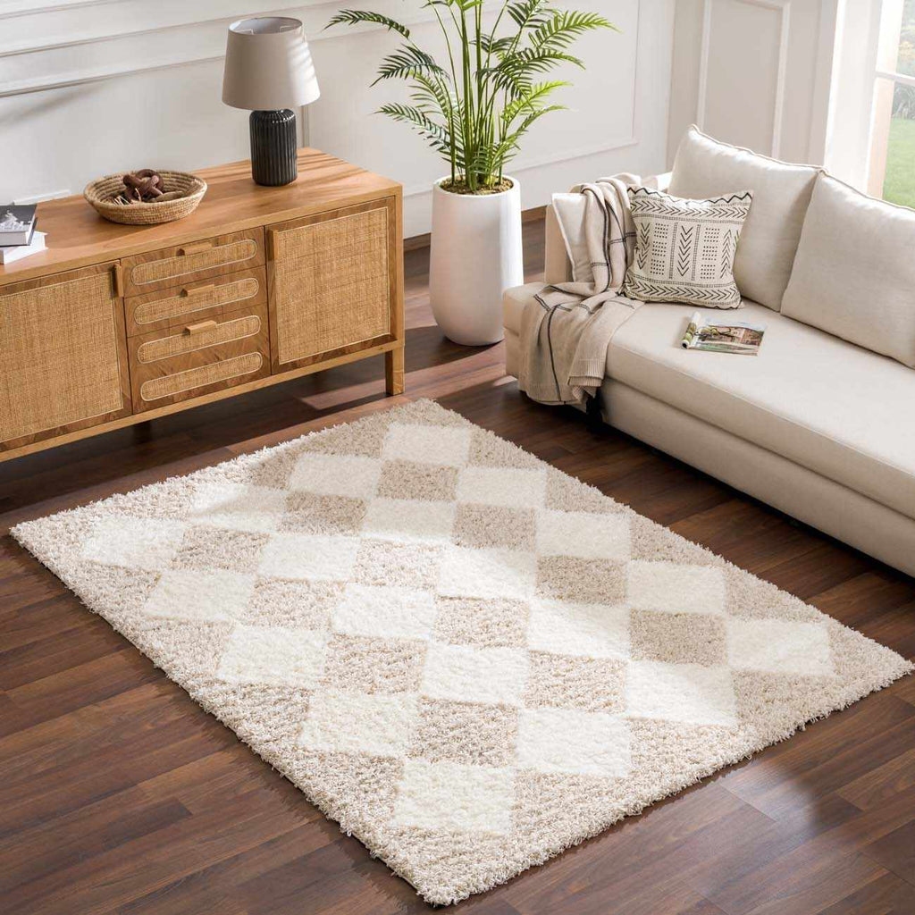 Zahur Cream & Beige Diamond Area Rug - Clearance