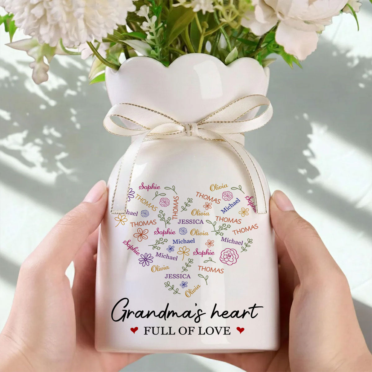 A Heart Full Of Love - Personalized Ribbon Tie Flower Vase