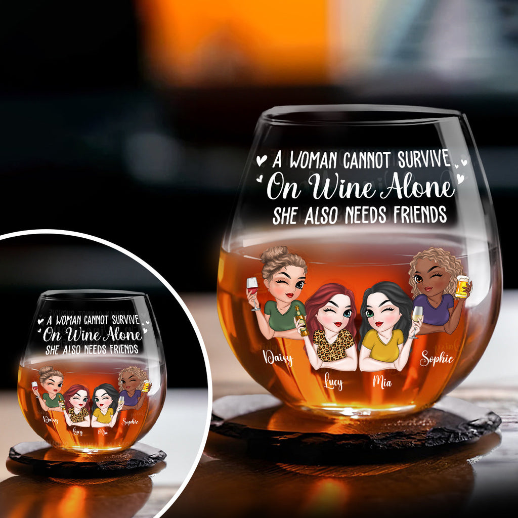 A Woman Cannot Survive On Wine Alone - Personalized Wine Glass