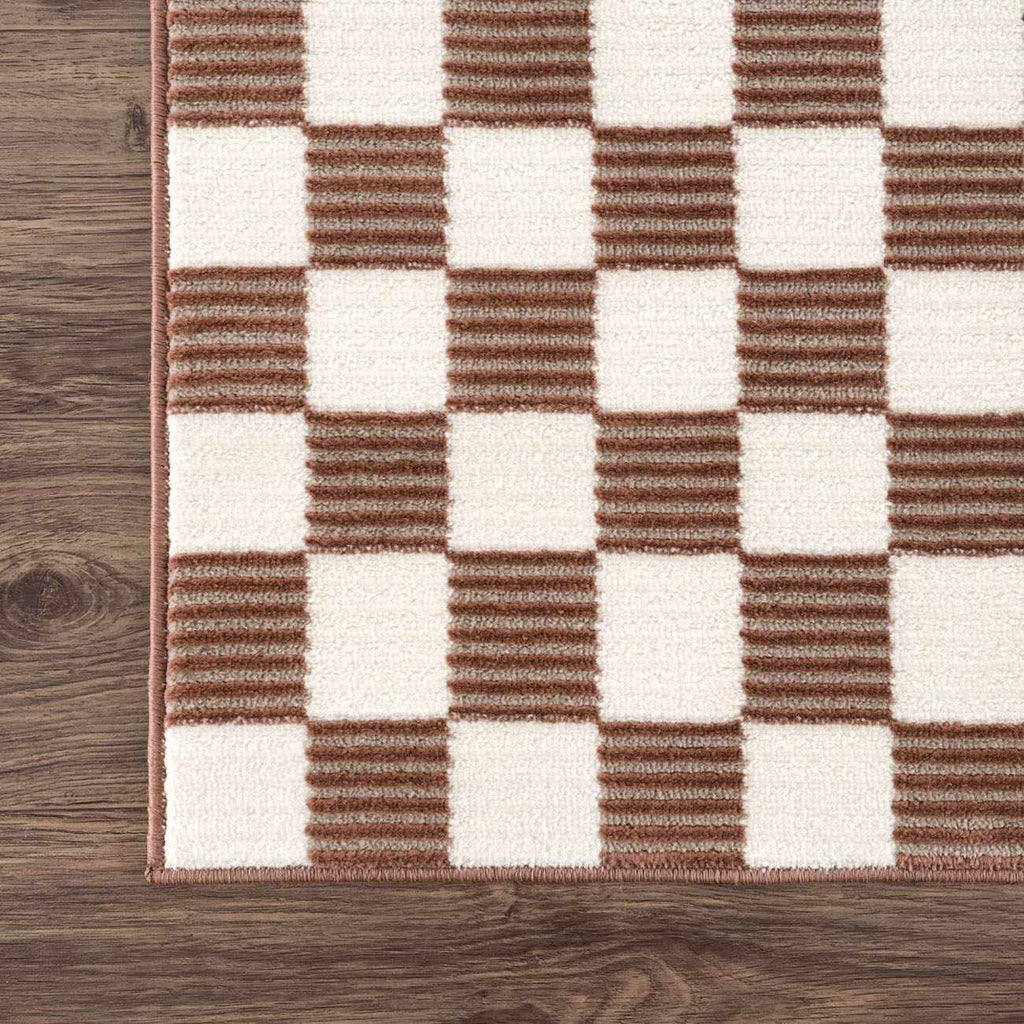 Kaysar Brown Checkered Washable Area Rug