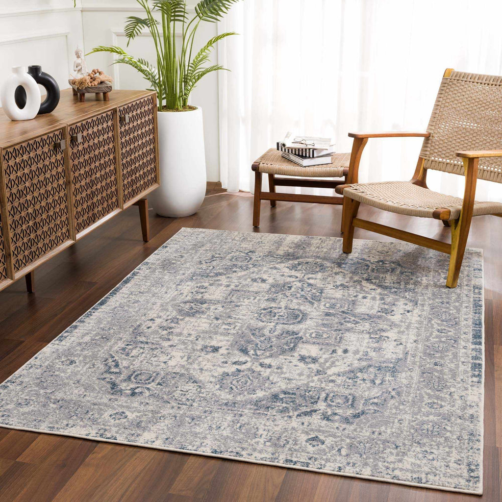 Peeta Gray Blue Medallion Area Rug - Clearance