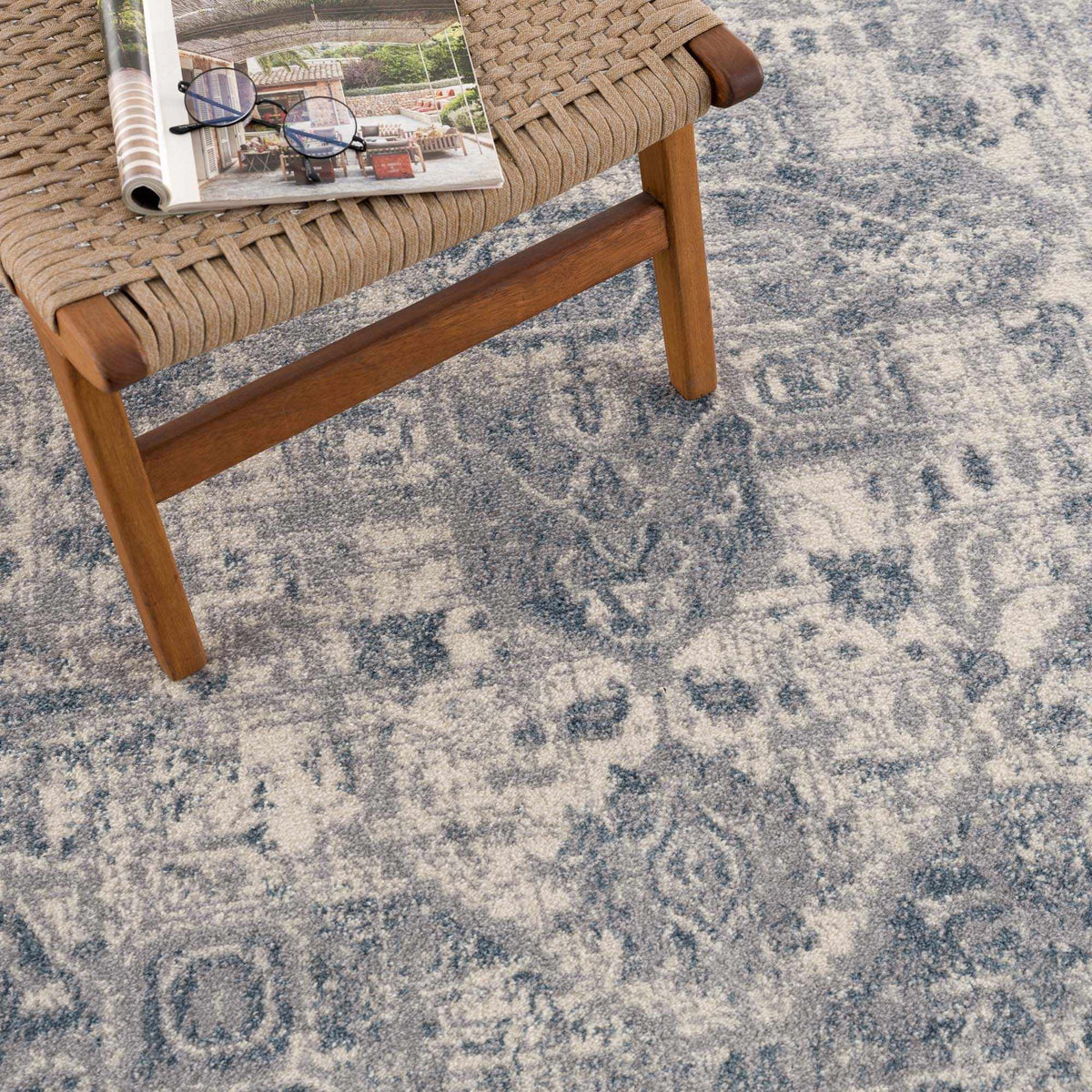 Peeta Gray Blue Medallion Area Rug - Clearance