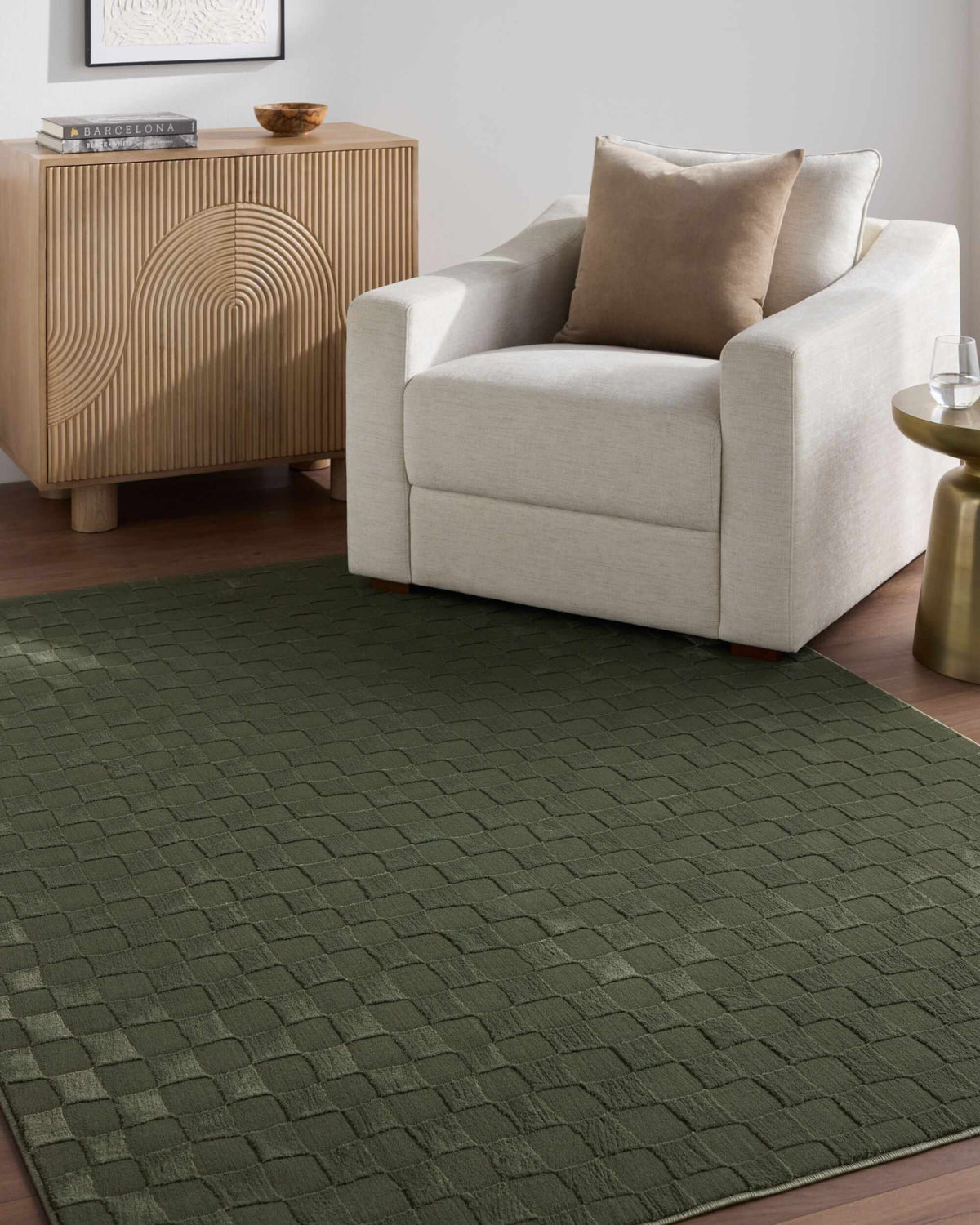 Carina Green Checkered Washable Area Rug