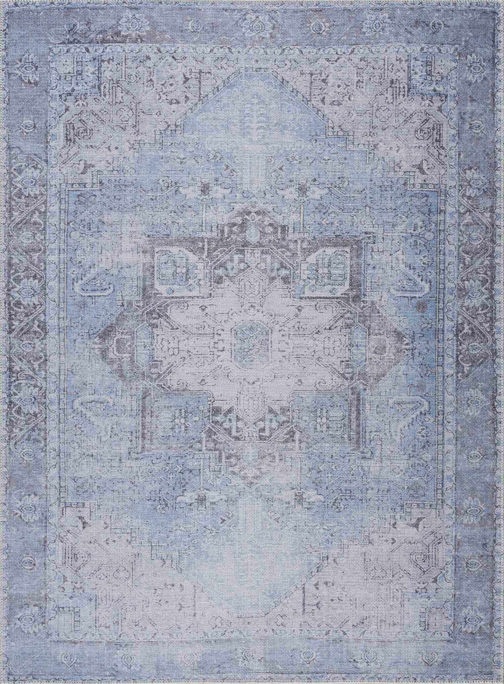 Ice Blue Flat Pile Washable Rug
